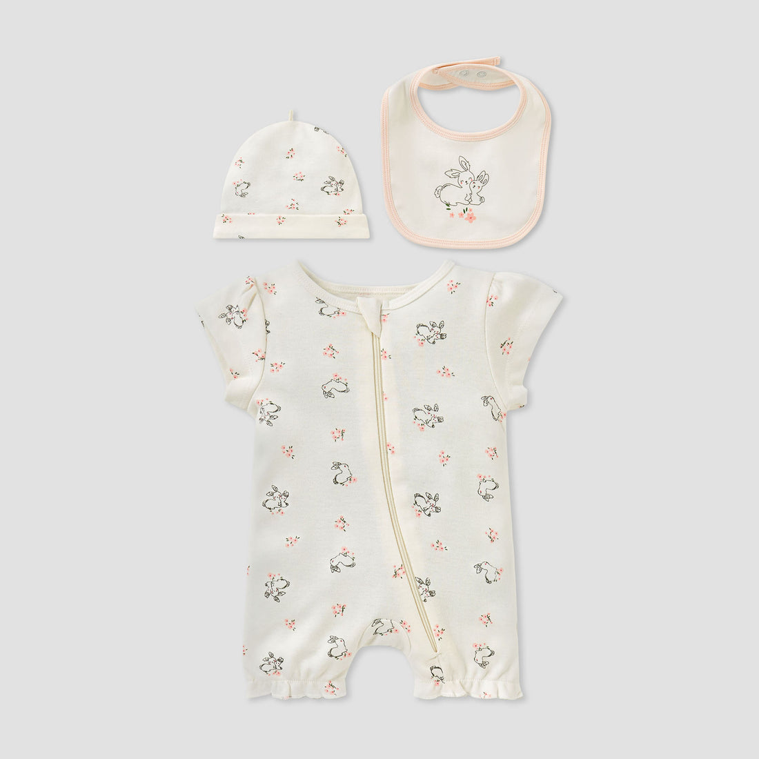 Juniors Bunny Print 3-Piece Gift Set - Cream / 3-6 mths