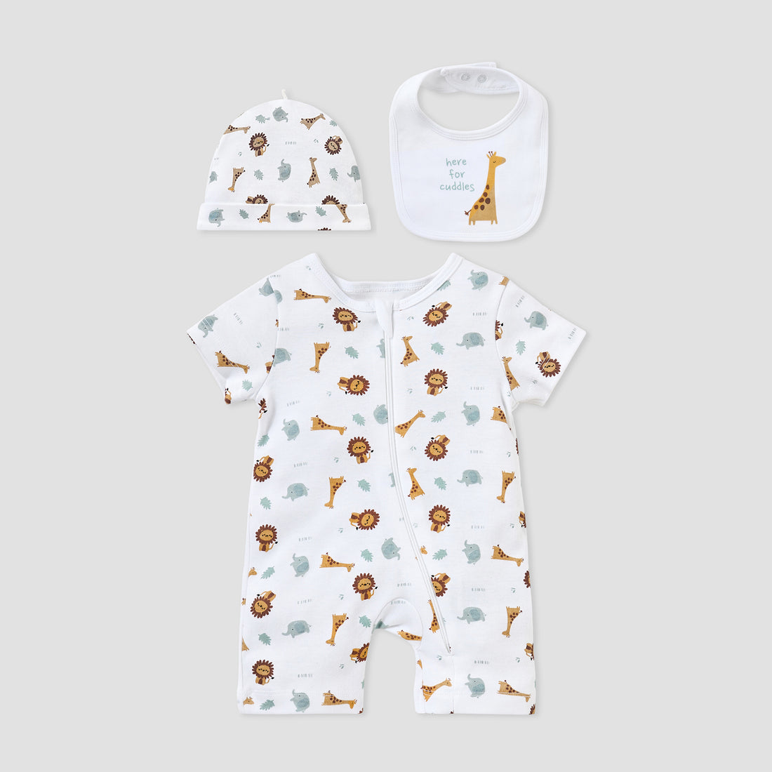 Juniors Animal Print 3-Piece Gift Set - White / 0-3 mths