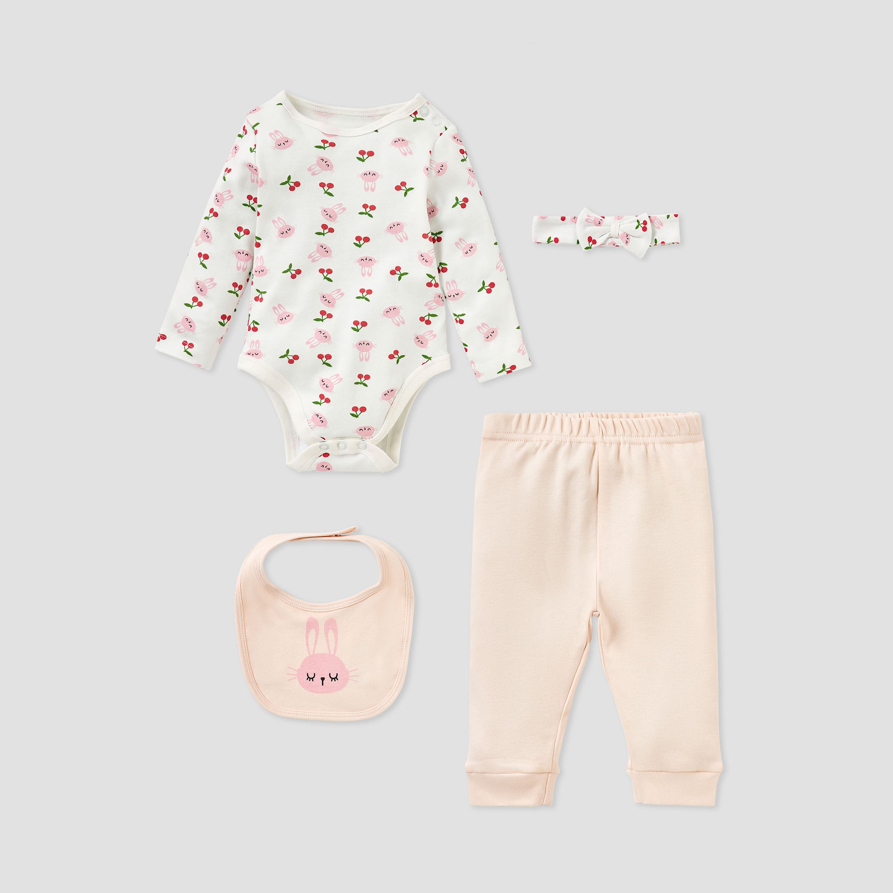Juniors 4-Piece Bunny Print Clothing Set - Pink / 0-3 mths