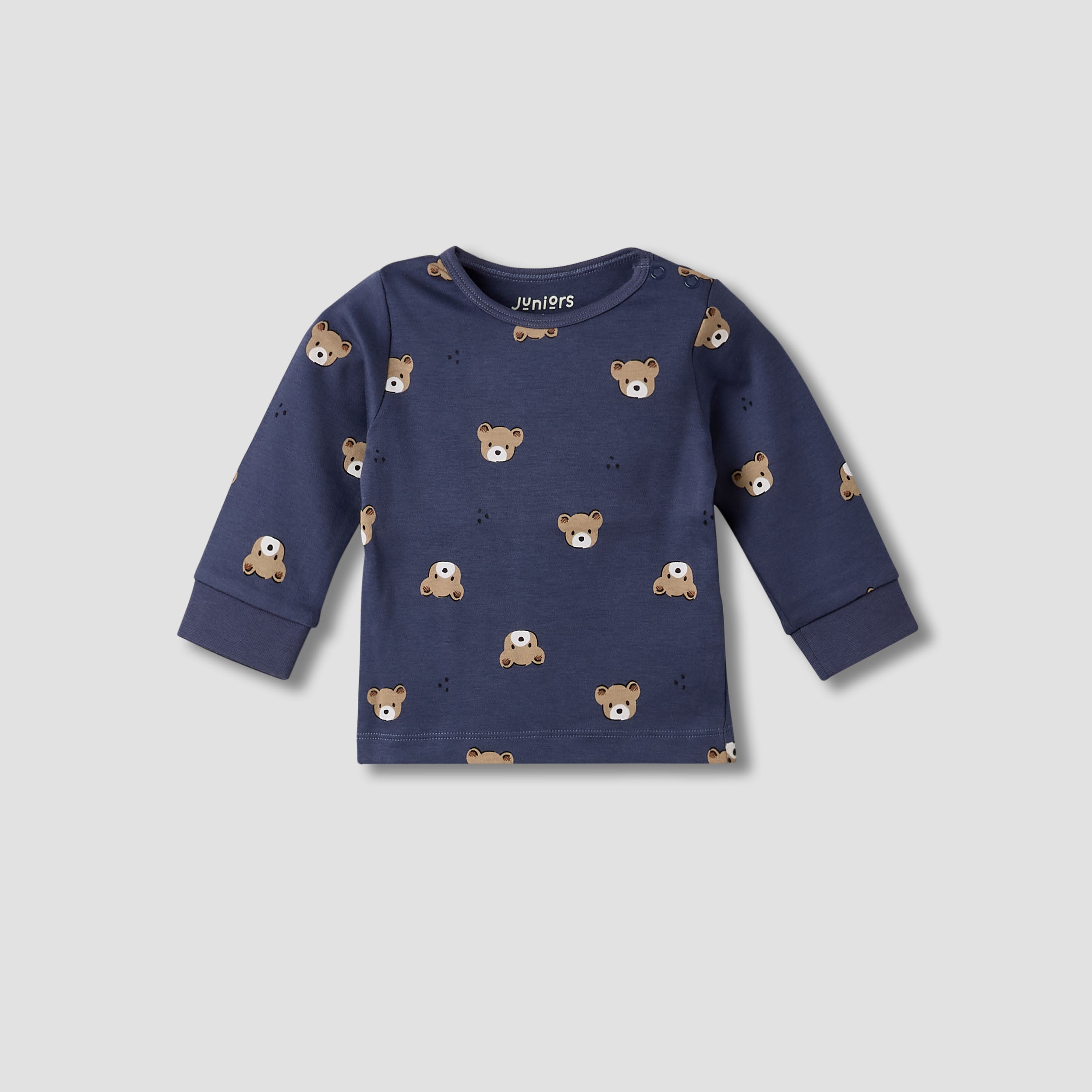 Pack of 3 Juniors Cotton Round Neck Long Sleeves Pyjama Set with Teddy Print