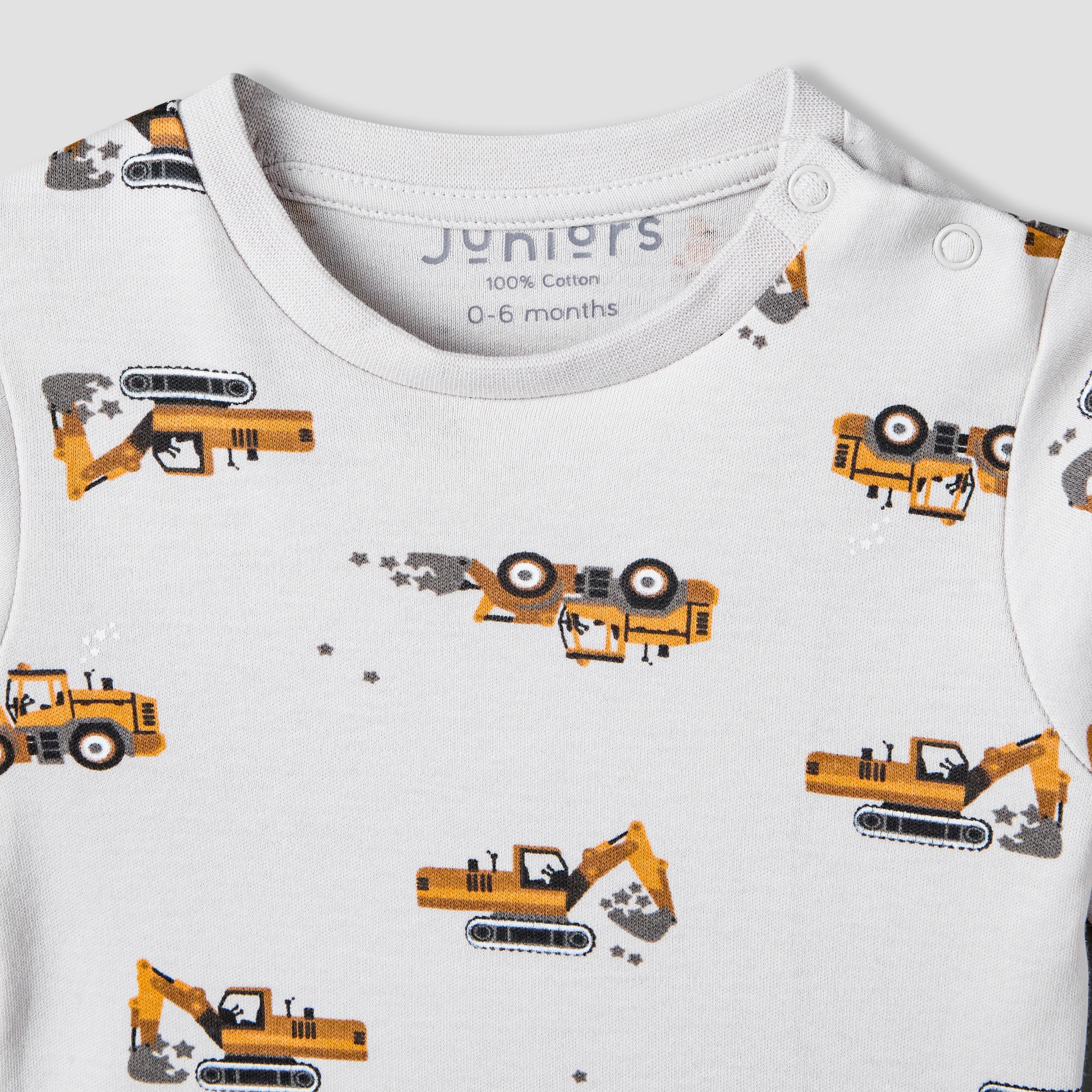 Juniors Cotton Crew Neck Short Sleeves Pyjama Set with Construction Print