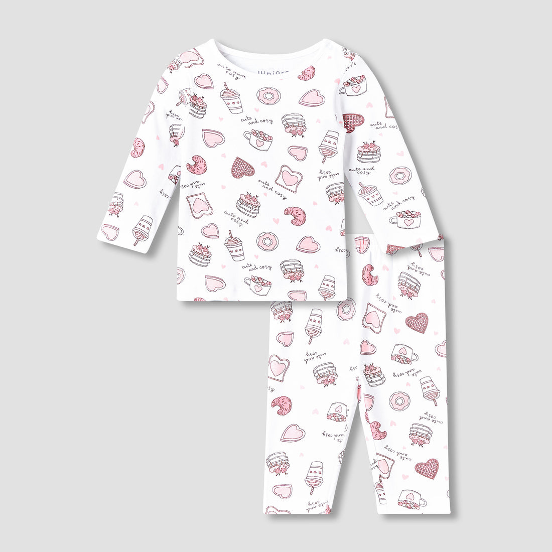 Juniors Cotton Round Neck Long Sleeves Pyjama Set with Food Print