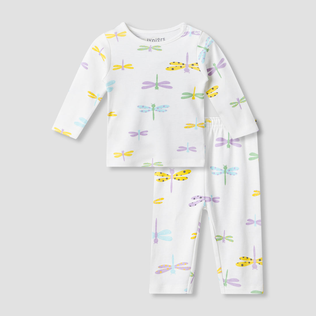 Juniors Cotton Round Neck Long Sleeve Pyjama Set with Dragonfly Print - Green / 12-18 mths