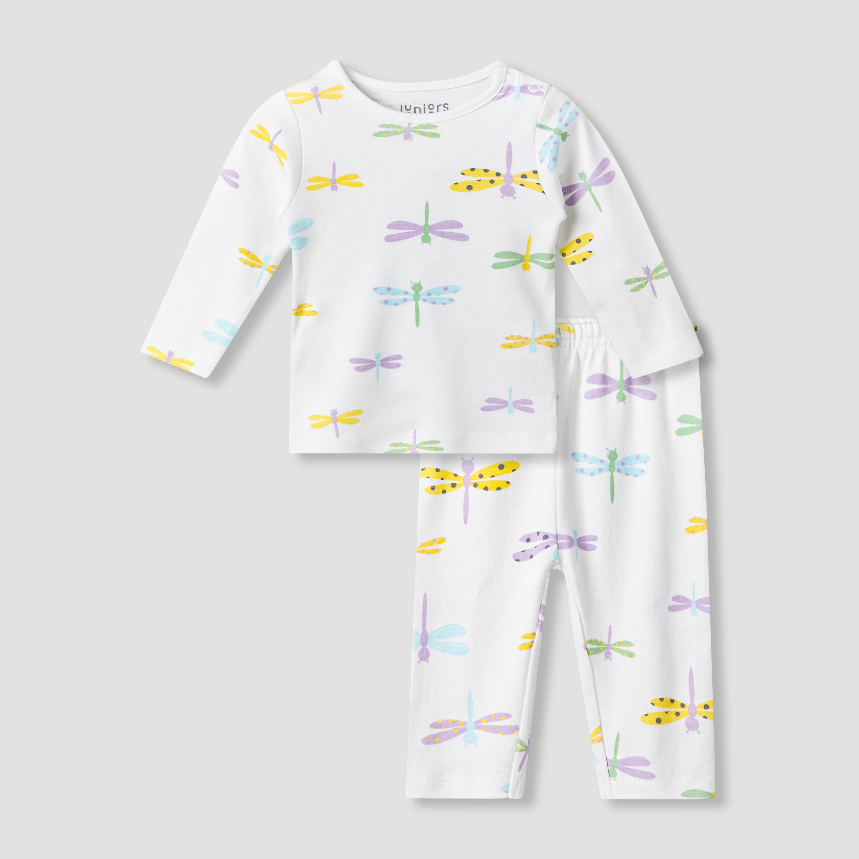 Juniors Cotton Round Neck Long Sleeve Pyjama Set with Dragonfly Print - Green / 12-18 mths