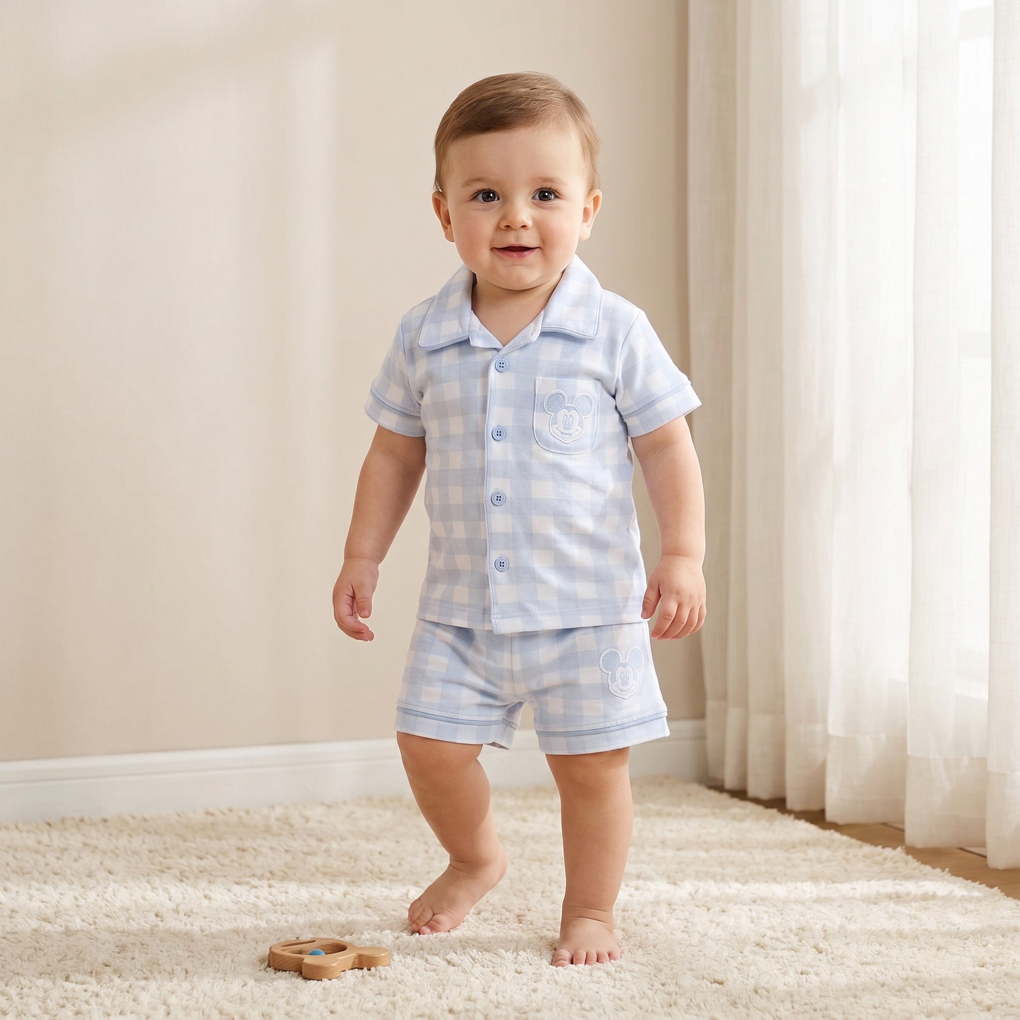 Disney Collared Short Sleeves Shirt and Shorts Set with Mickey Mouse Applique - Blue / 12-18 mths