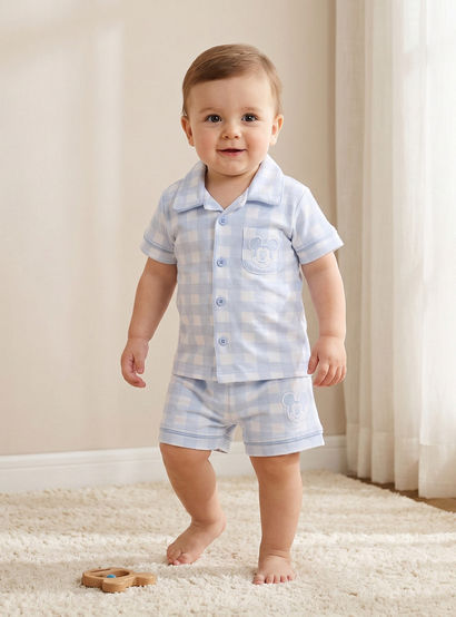Disney Collared Short Sleeves Shirt and Shorts Set with Mickey Mouse Applique-baby-boys-clothing-setsandcoords-image-1