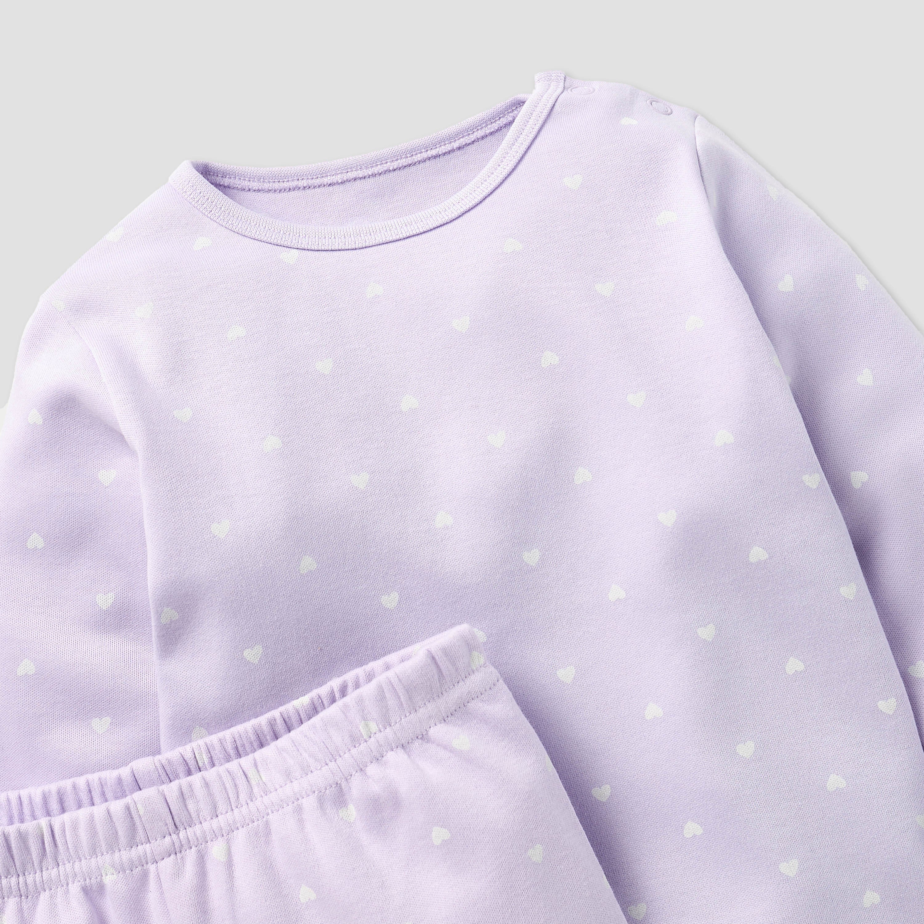 Juniors All-Over Heart Print Long Sleeves T-shirt and Elasticated Pyjama Set