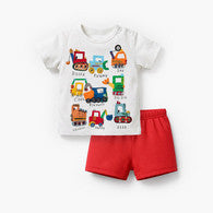 Juniors Crew Neck Short Sleeves T-shirt and Shorts Set with Transport Print-undefined-image-1