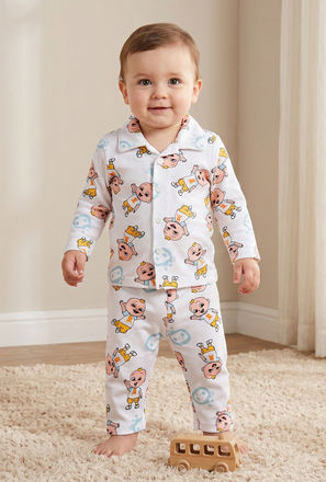 Disney Cotton Collared Long Sleeves Pyjama Set with Cocomelon Print