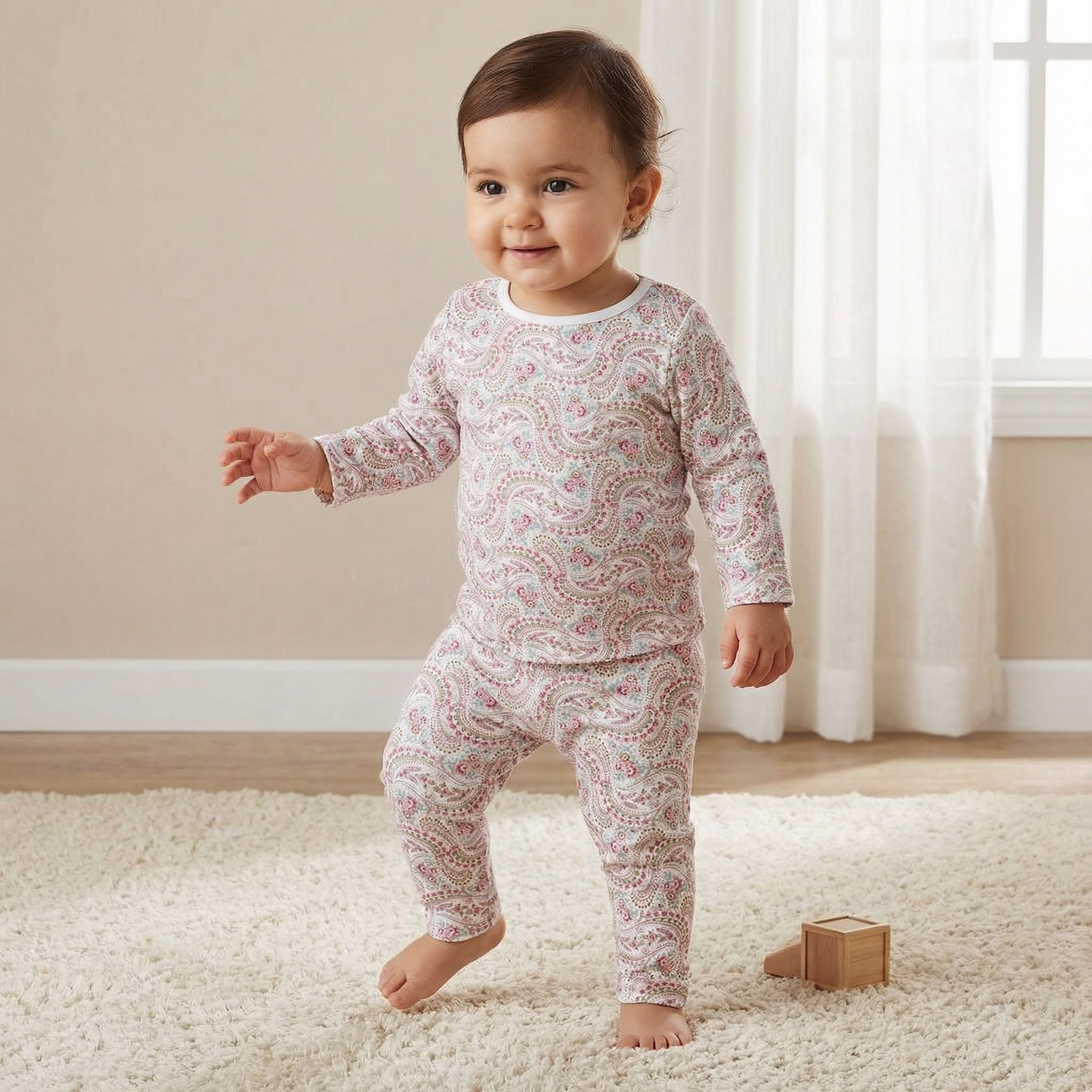 Juniors Pyjama Set with Floral Print - Cotton - Long Sleeves