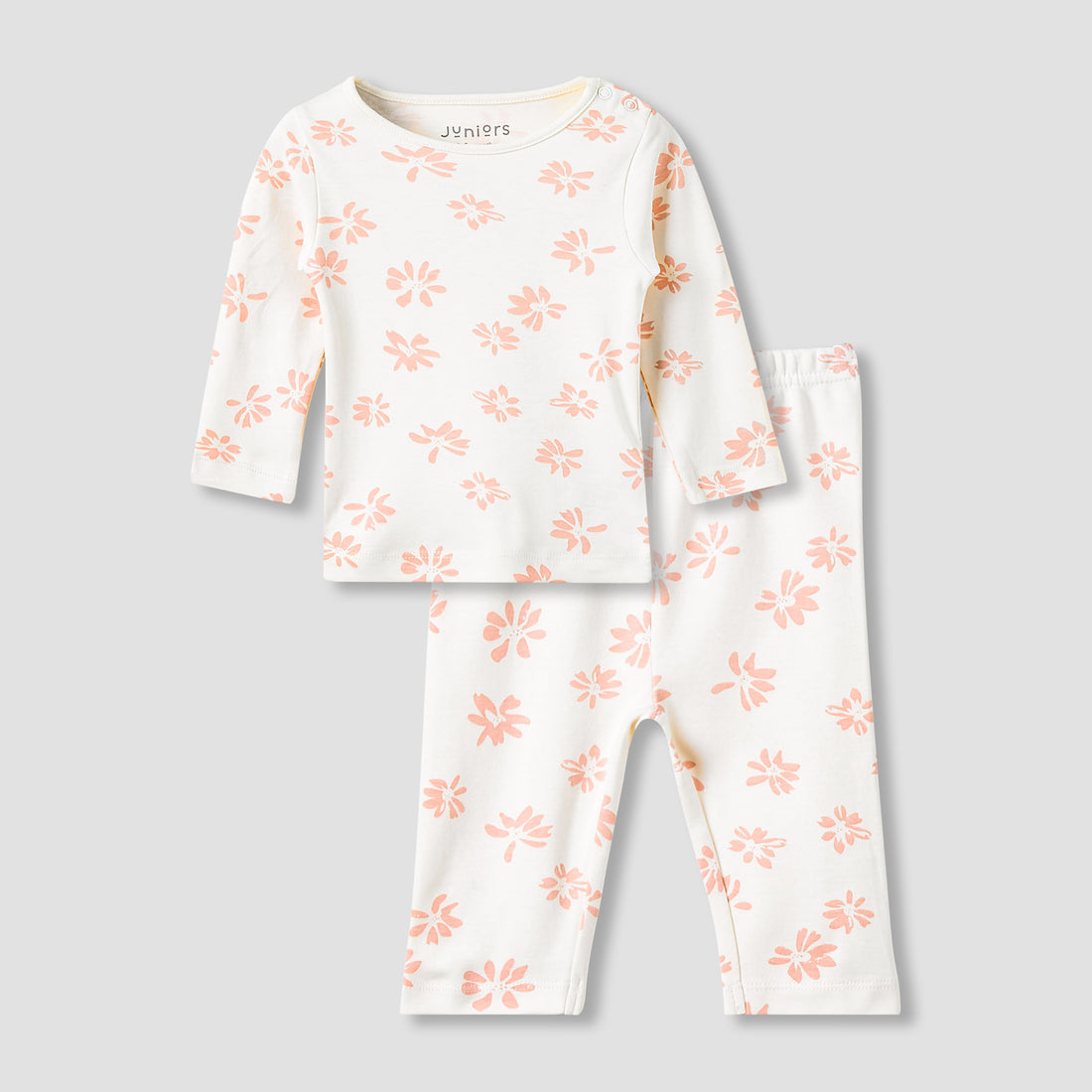 Juniors Pyjama Set with Floral Print - Cotton - Long Sleeves - Pink / 12-18 mths