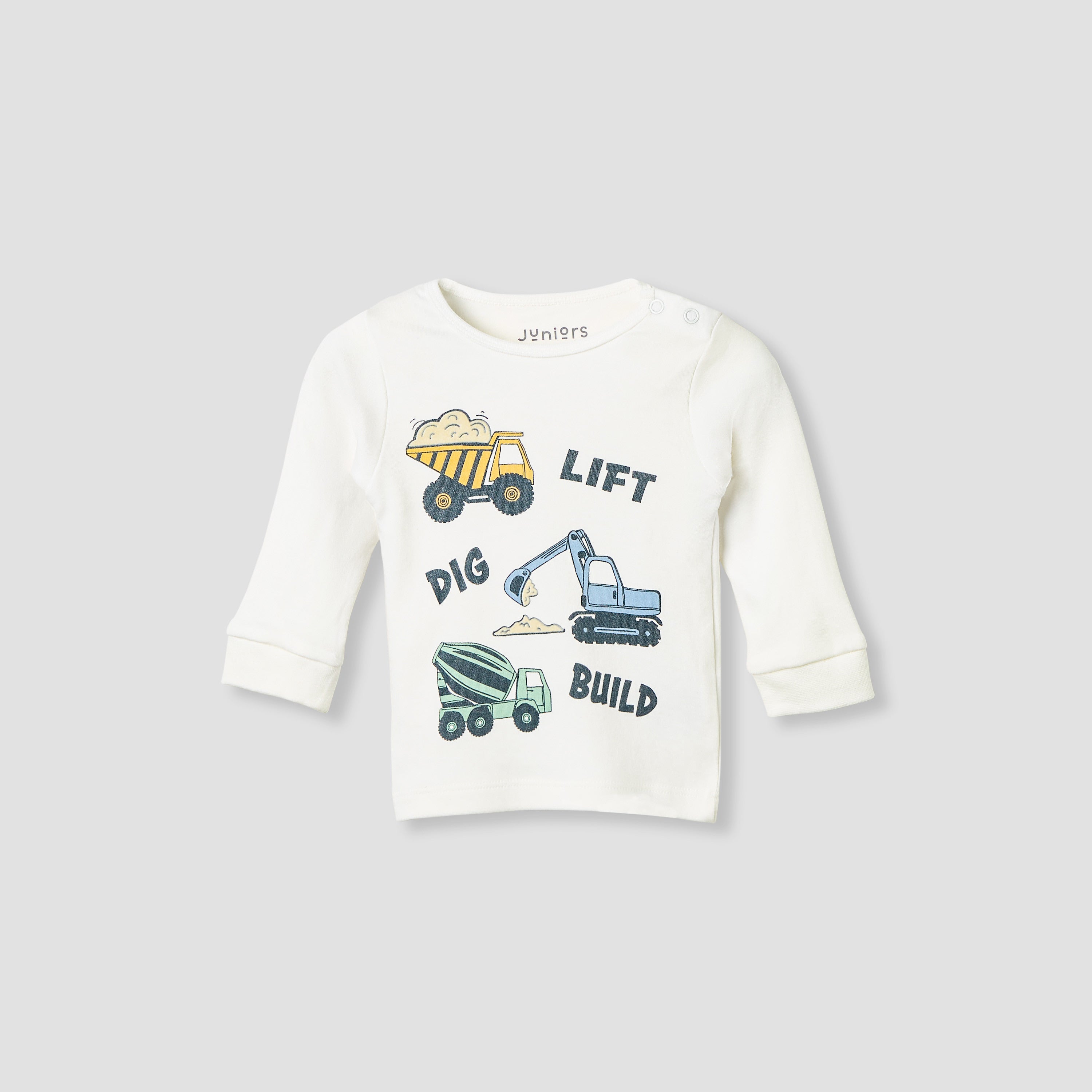 Juniors Pyjama Set with Construction Print - Cotton - Long Sleeves - Round Neck - Set of 3