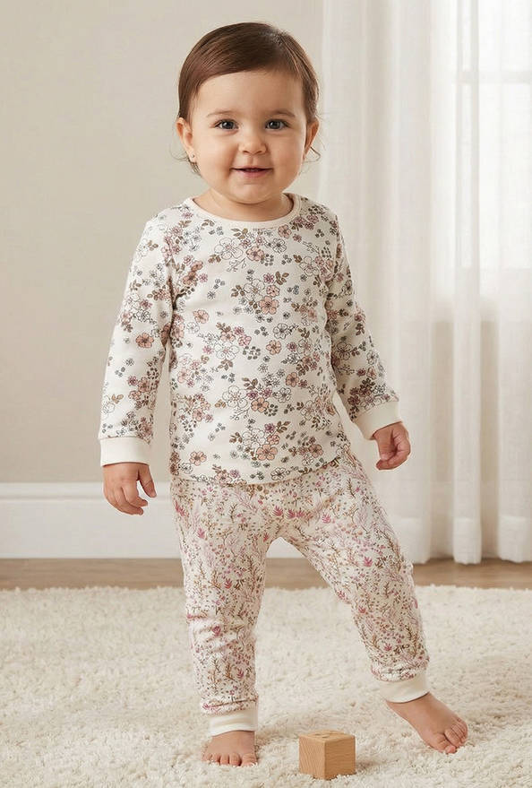 Juniors Pyjama Set with Floral Print - Cotton - Long Sleeves