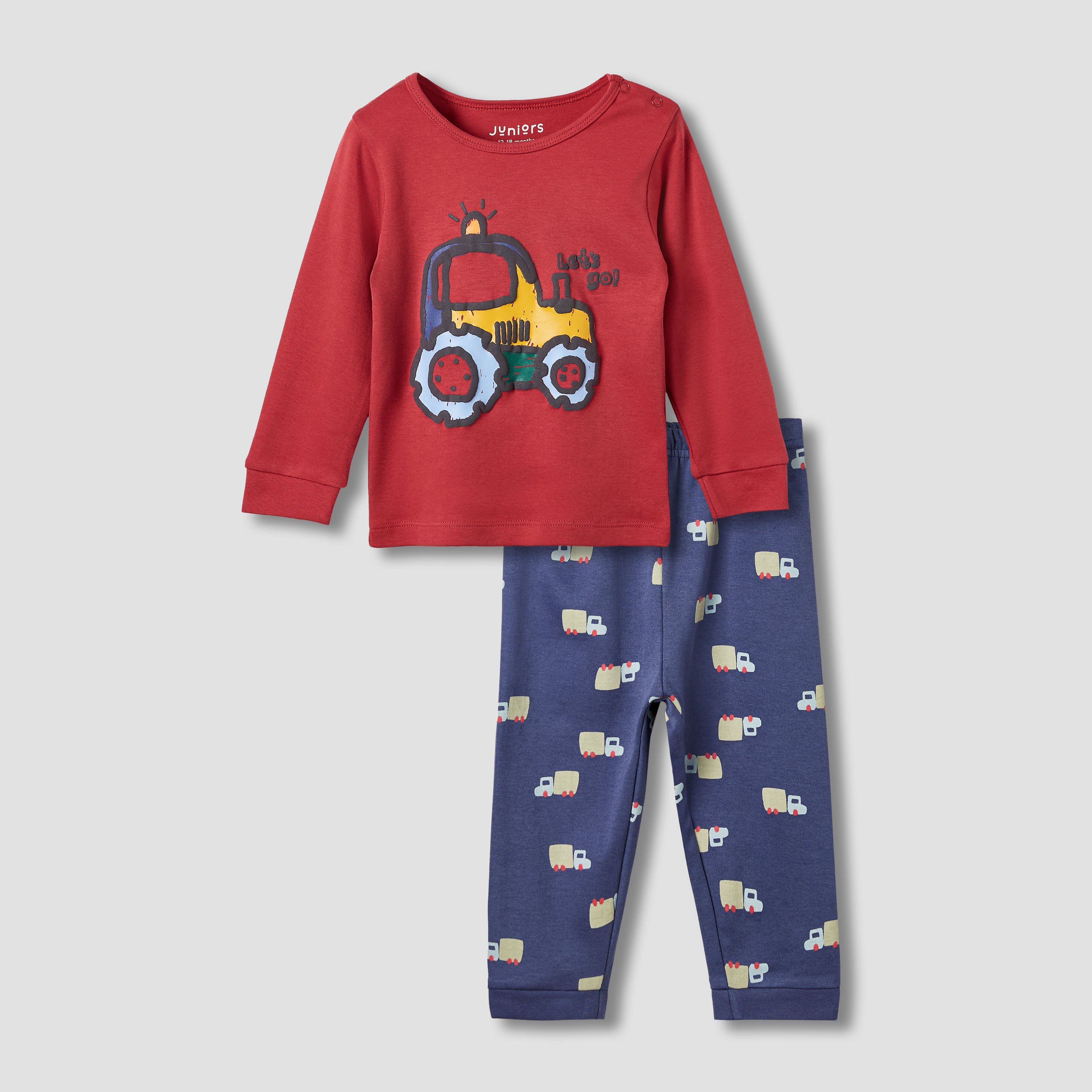 Juniors Tractor Print T-shirt and Pyjama Set - Beige / 12-18 mths