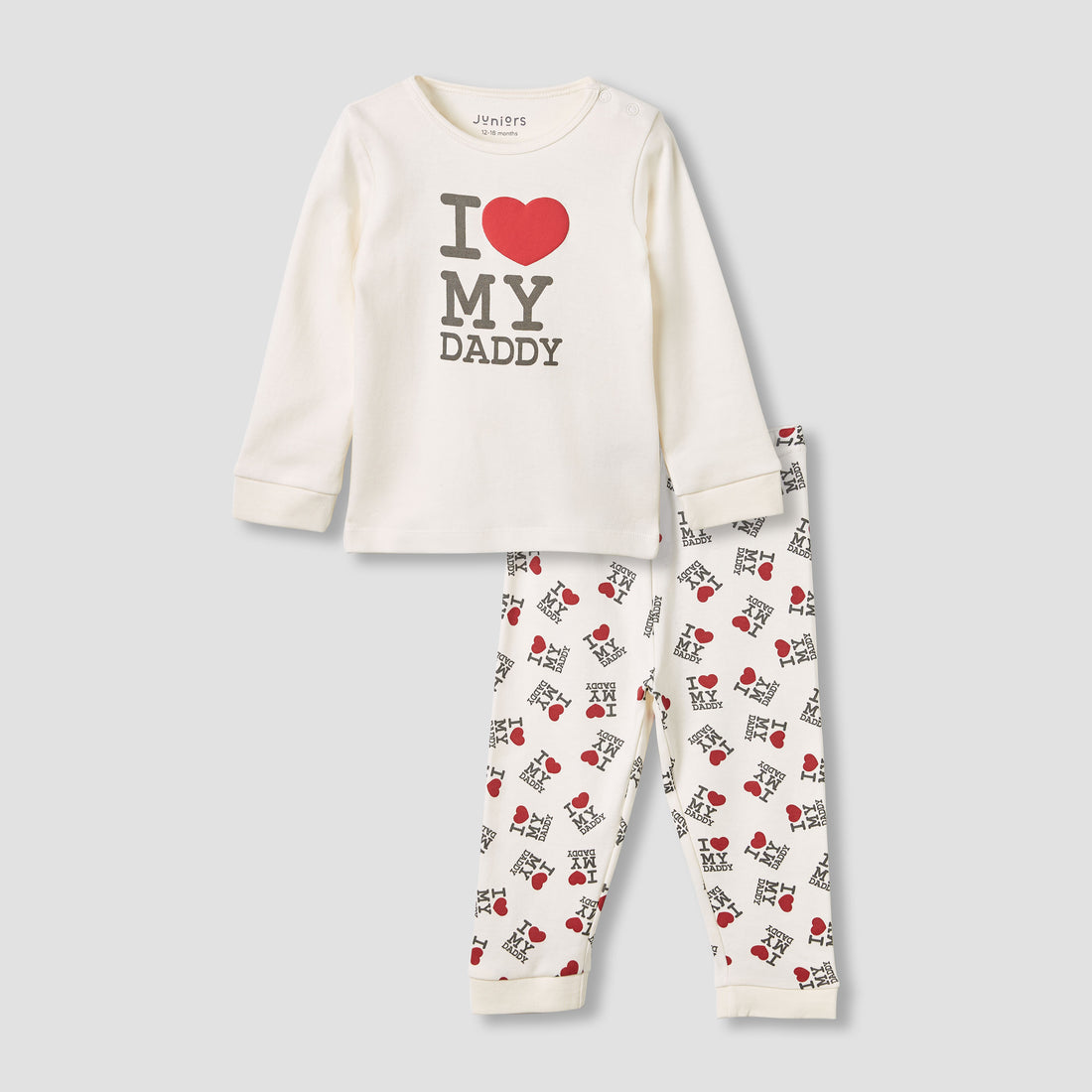 Juniors Heart Print T-shirt and Pyjama Set - White / 12-18 mths
