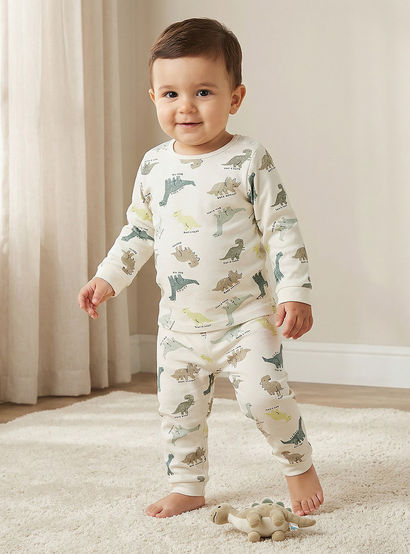 Juniors Dinosaur Print T-shirt and Pyjama Set-baby-boys-clothing-nightwear-pyjamasets-image-1