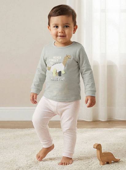 Juniors Dinosaur Print T-shirt and Pyjama Set-baby-boys-clothing-nightwear-pyjamasets-image-1