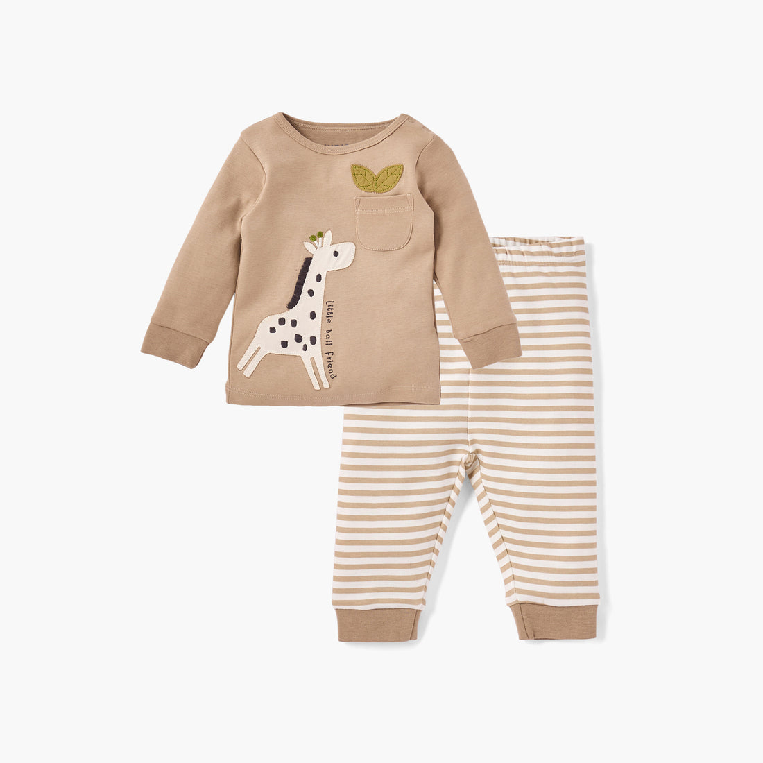 Juniors Giraffe Applique T-shirt and Striped Pyjama Set - Brown / 12-18 mths