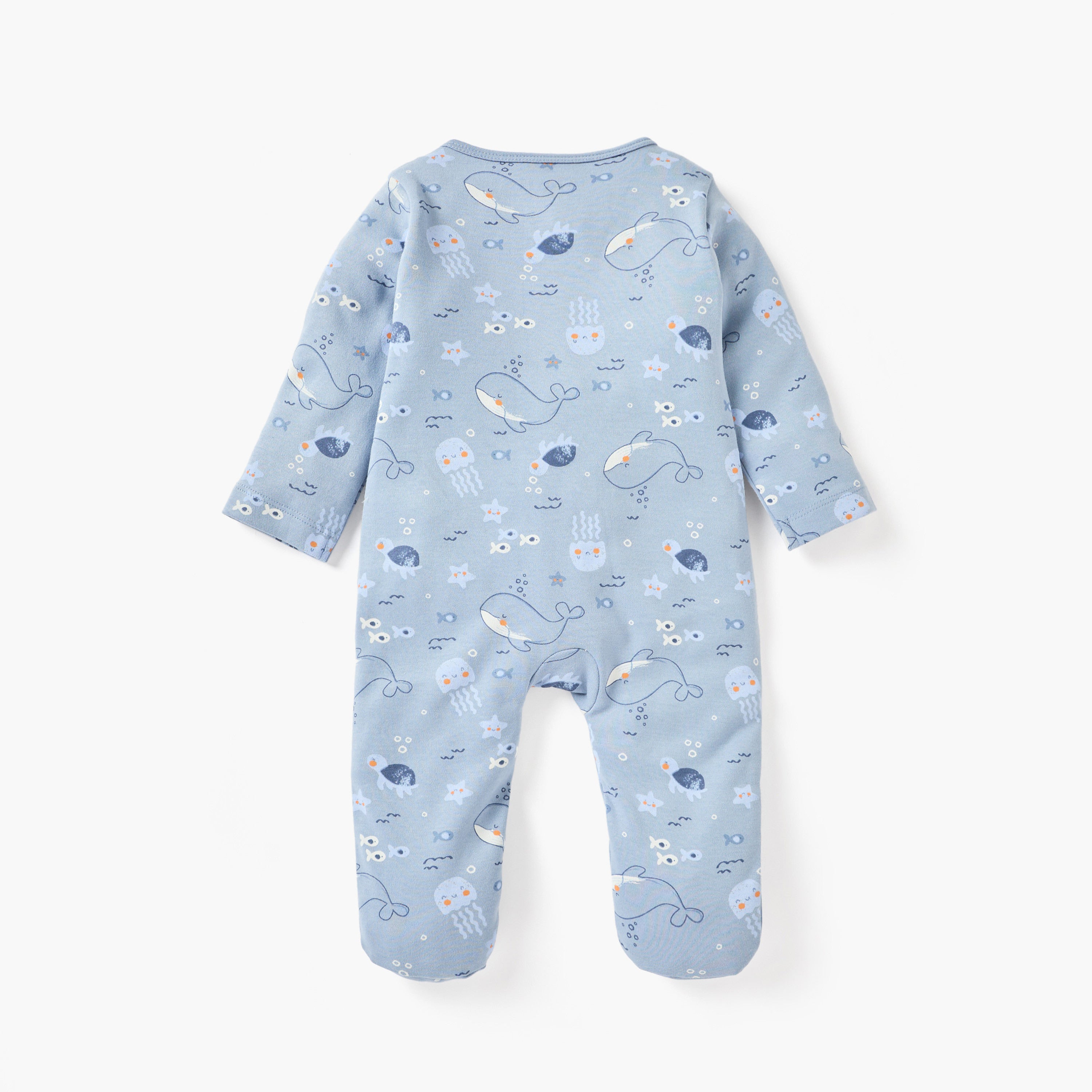 Juniors Whale Print Sleepsuit with Zip Closure and Long Sleeves