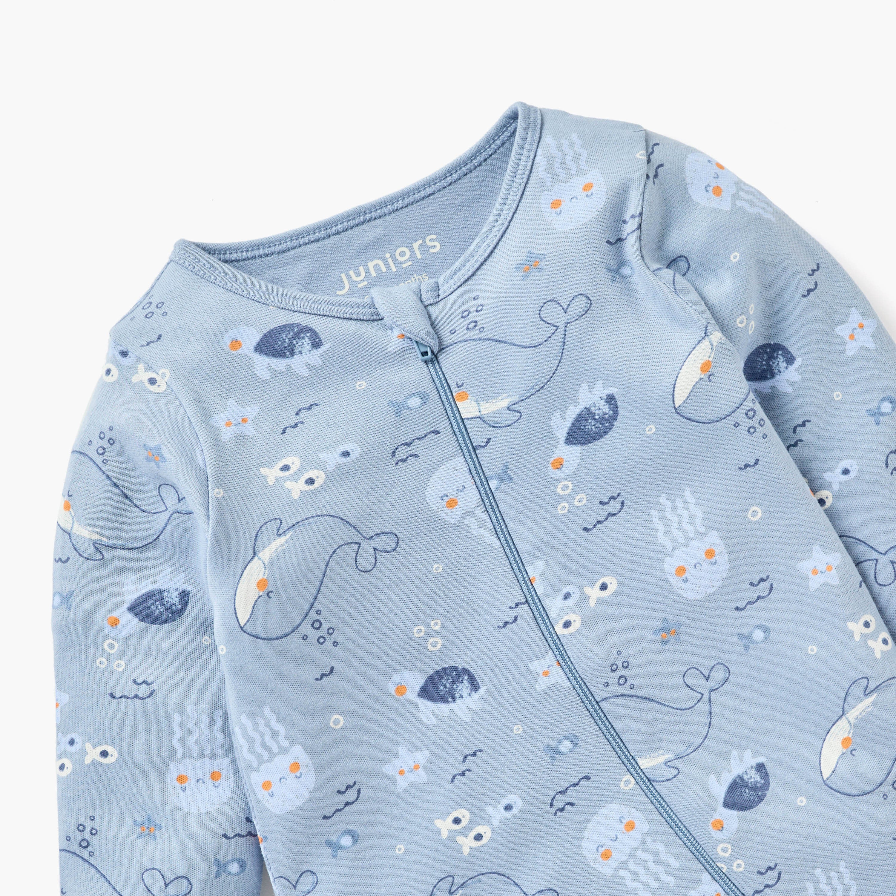 Juniors Whale Print Sleepsuit with Zip Closure and Long Sleeves