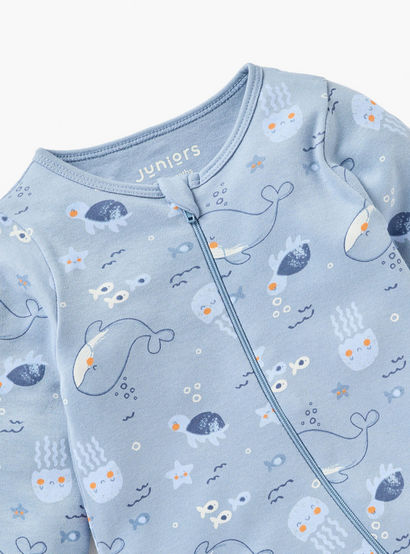 Juniors Whale Print Sleepsuit with Zip Closure and Long Sleeves-baby-boys-clothing-nightwear-sleepsuits-image-4