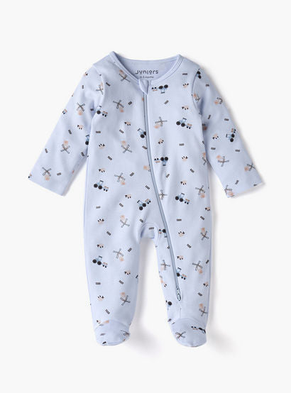 Juniors Printed Sleepsuit with Long Sleeves and Zip Closure-baby-boys-clothing-nightwear-sleepsuits-image-2
