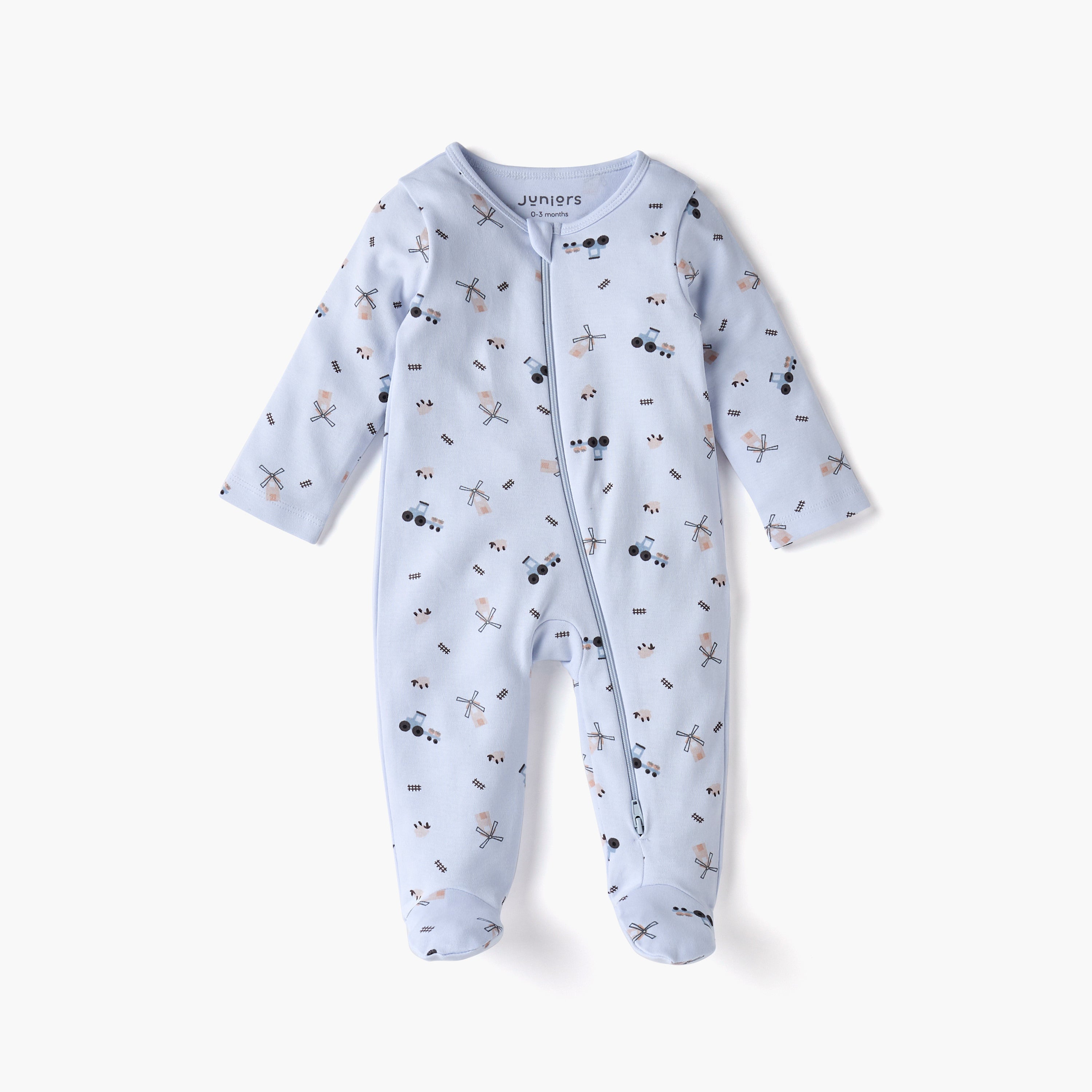 Juniors Printed Sleepsuit with Long Sleeves and Zip Closure - Blue / 12-18 mths