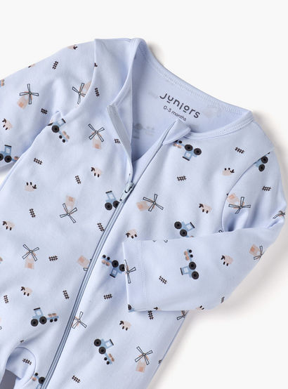 Juniors Printed Sleepsuit with Long Sleeves and Zip Closure-baby-boys-clothing-nightwear-sleepsuits-image-4