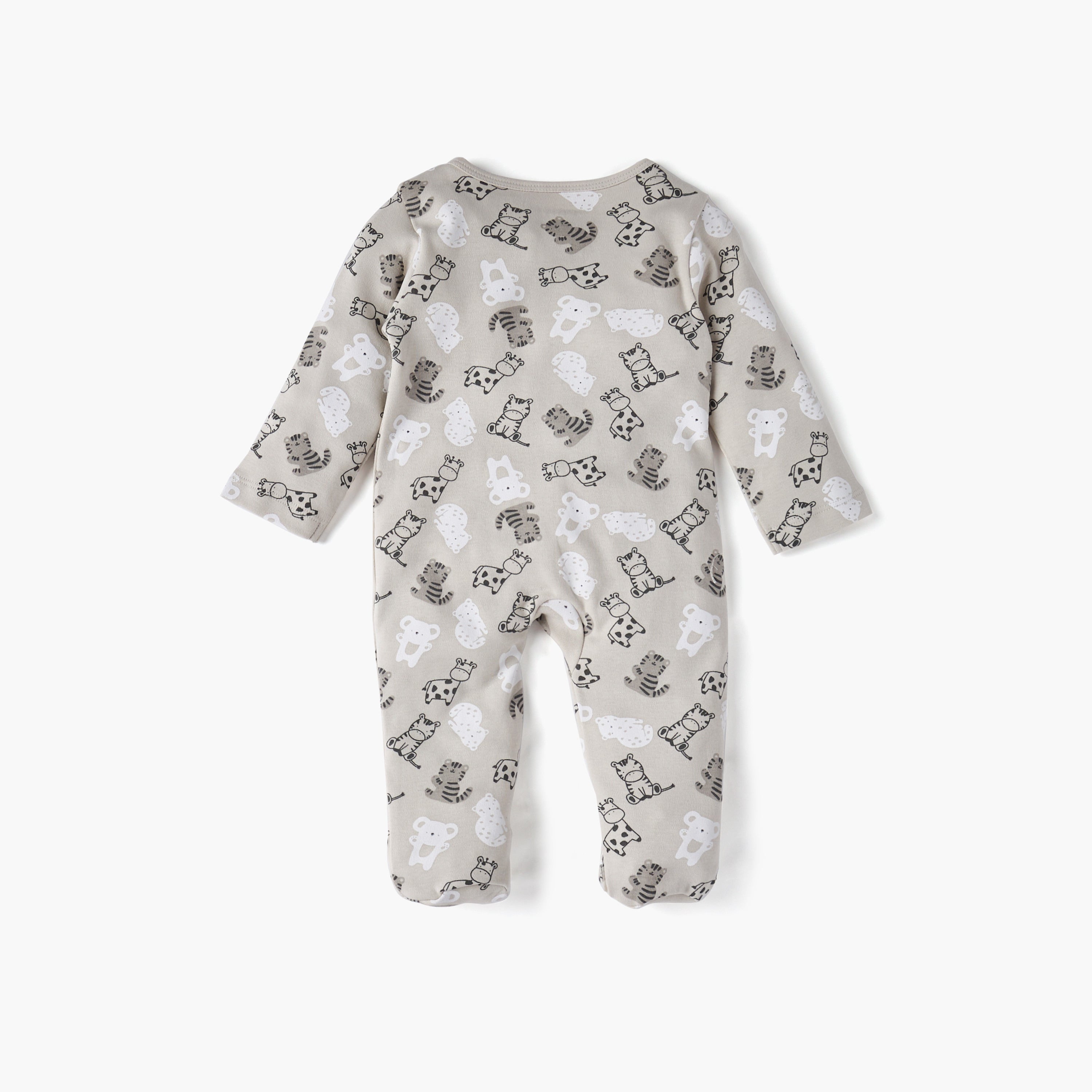 Juniors All-Over Wild Animal Print Closed Feet Sleepsuit with Long Sleeves