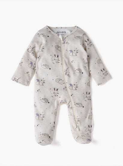 Juniors Printed Sleepsuit with Long Sleeves and Zip Closure-baby-boys-clothing-nightwear-sleepsuits-image-2