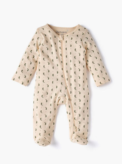 Juniors Printed Sleepsuit with Long Sleeves and Zip Closure-baby-girls-clothing-nightwear-sleepsuits-image-2