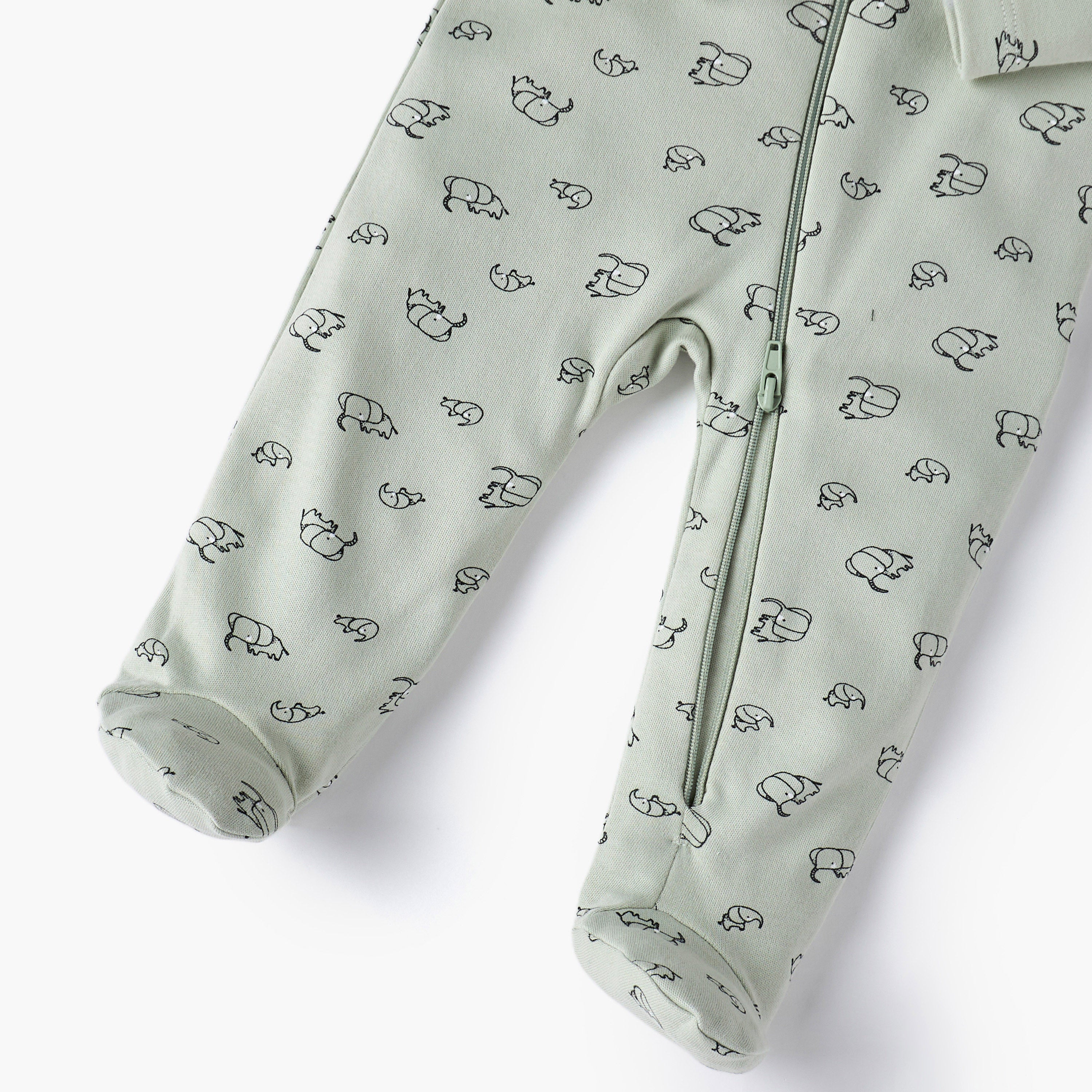 Juniors Elephant Print Sleepsuit with Long Sleeves and Zip Closure
