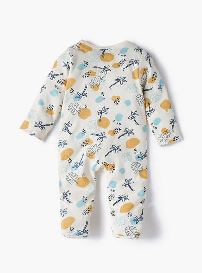 Juniors Printed Sleepsuit with Long Sleeves and Zip Closure-baby-girls-clothing-nightwear-sleepsuits-image-3