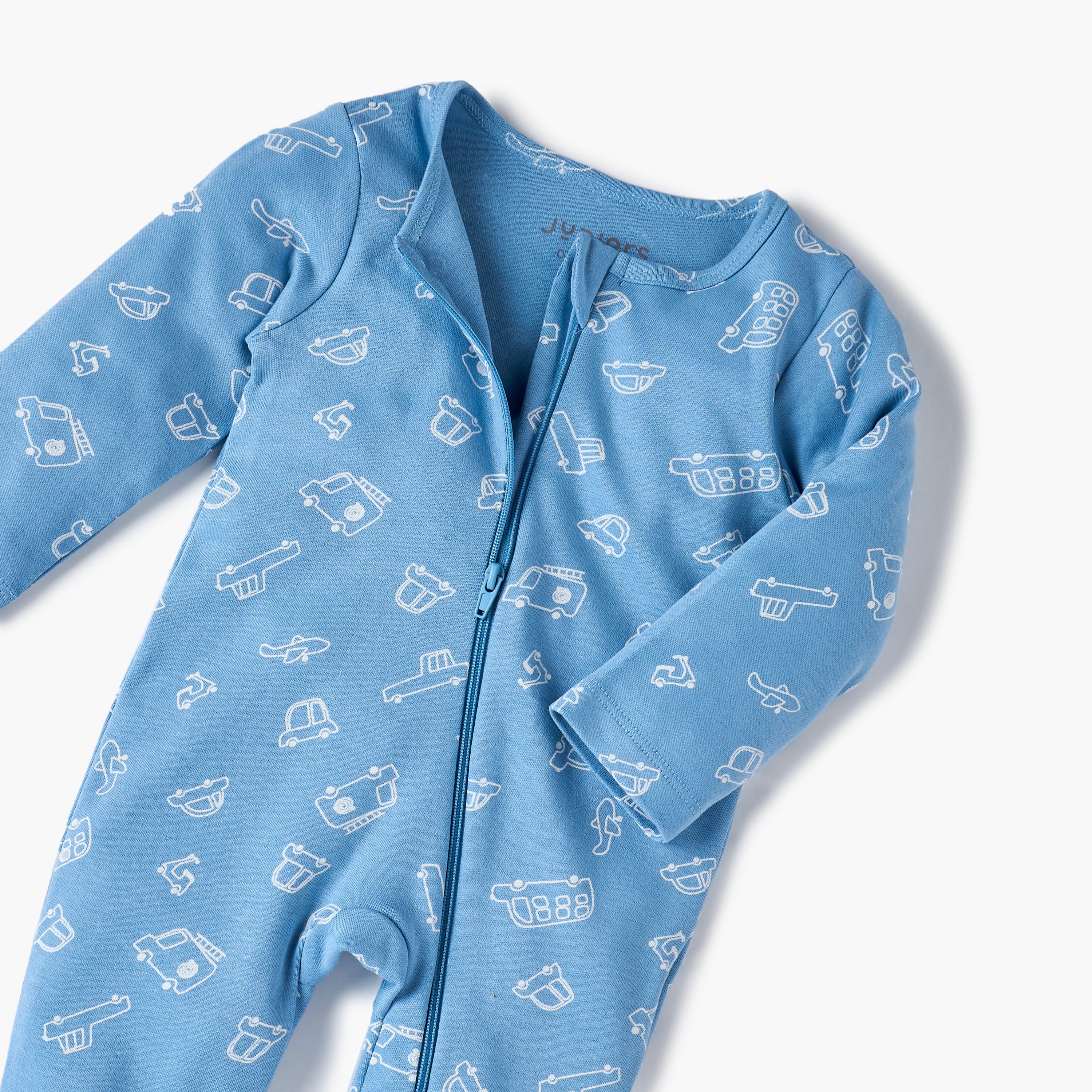 Juniors Vehicle Print Sleepsuit with Long Sleeves and Zip Closure