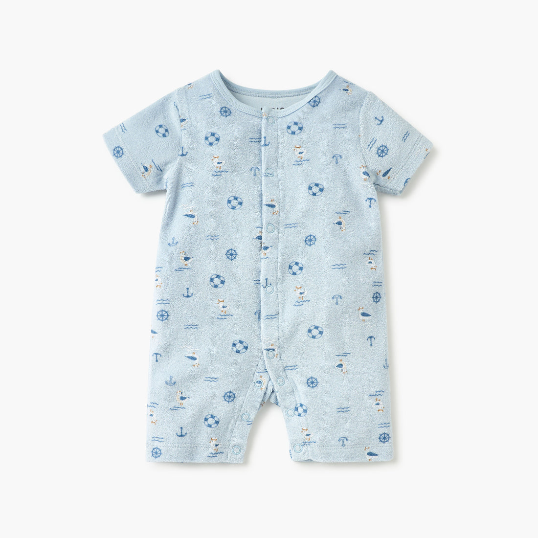 Juniors Graphic Print Romper with Short Sleeves and Button Closure - Blue / 12-18 mths