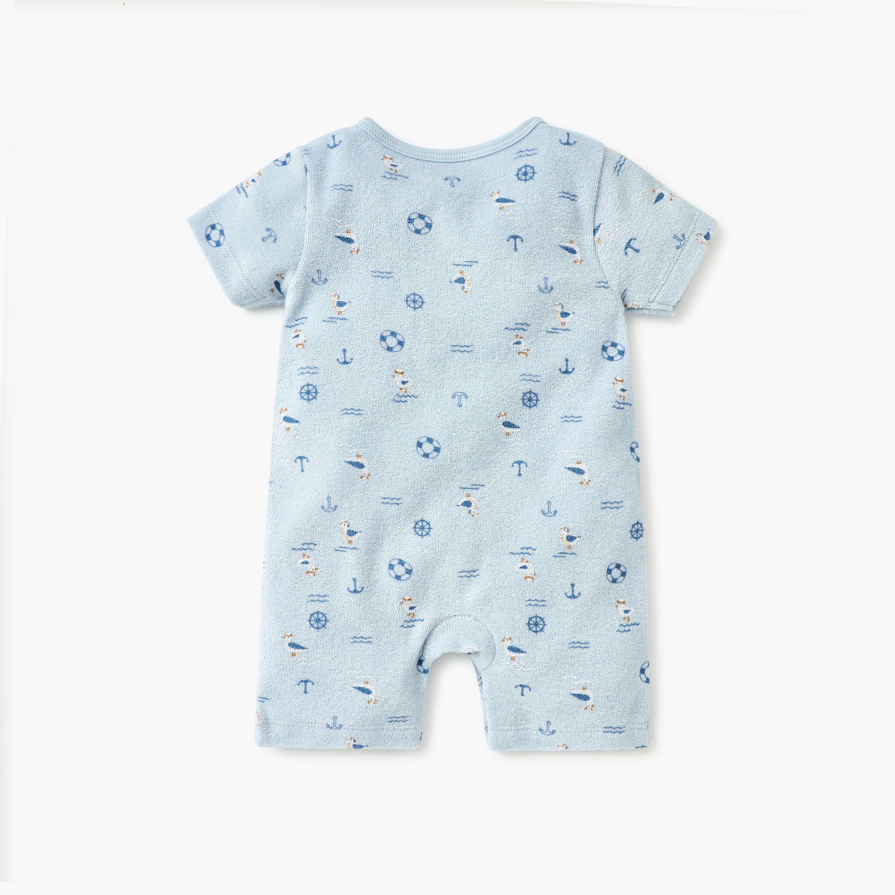 Juniors Graphic Print Romper with Short Sleeves and Button Closure