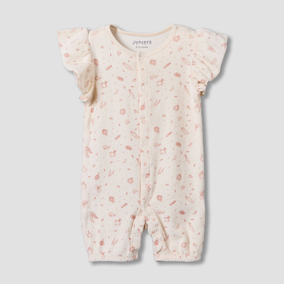 Juniors Round Neck Short Sleeves Romper with Vegetable Print - Pink / 12-18 mths