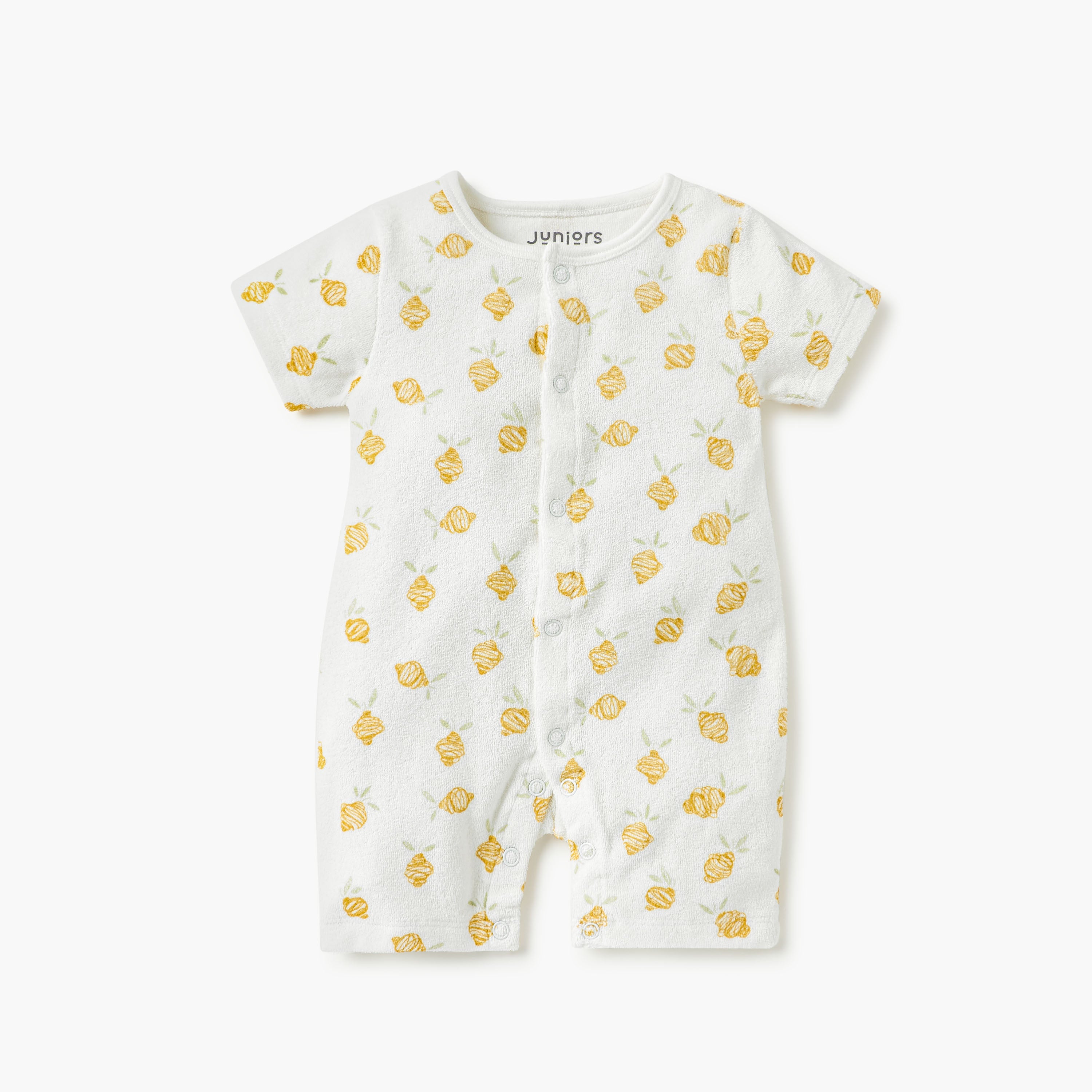 Juniors Printed Romper with Short Sleeves and Button Closure - Cream / 12-18 mths