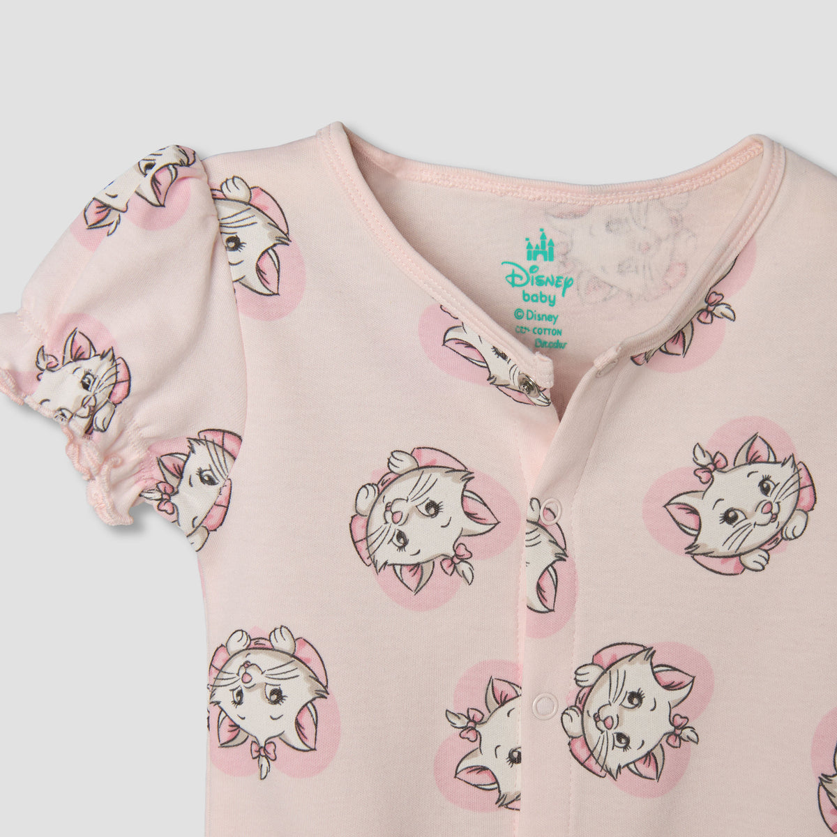 Disney Round Neck Short Sleeves Romper with Marie Print