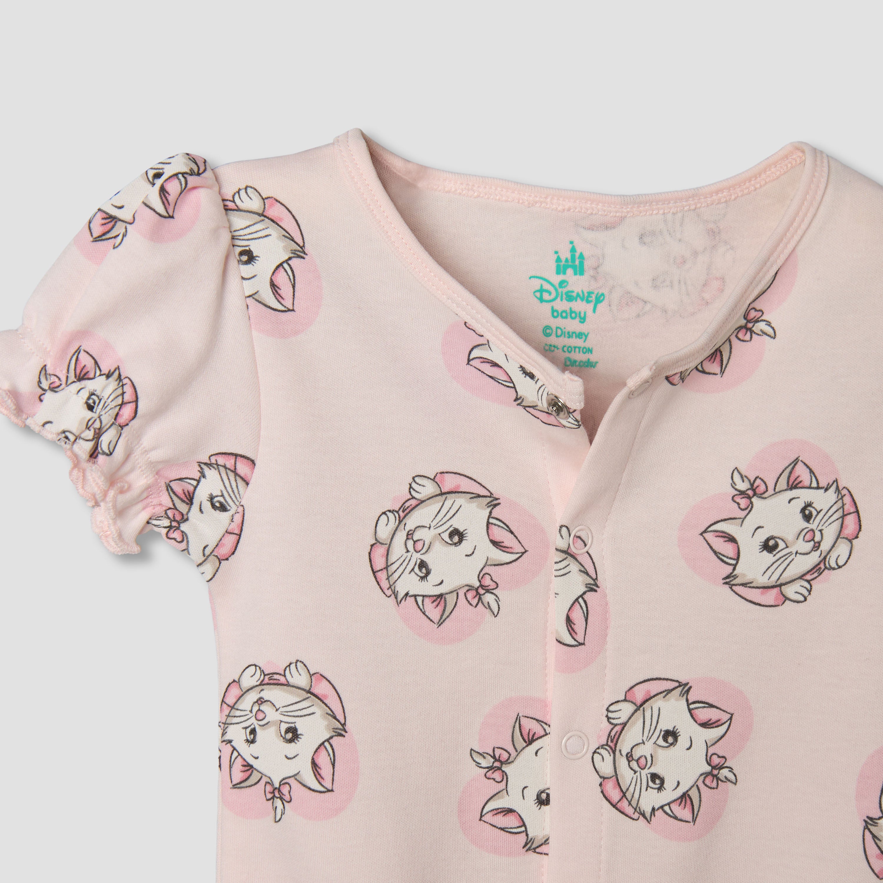 Disney Round Neck Short Sleeves Romper with Marie Print