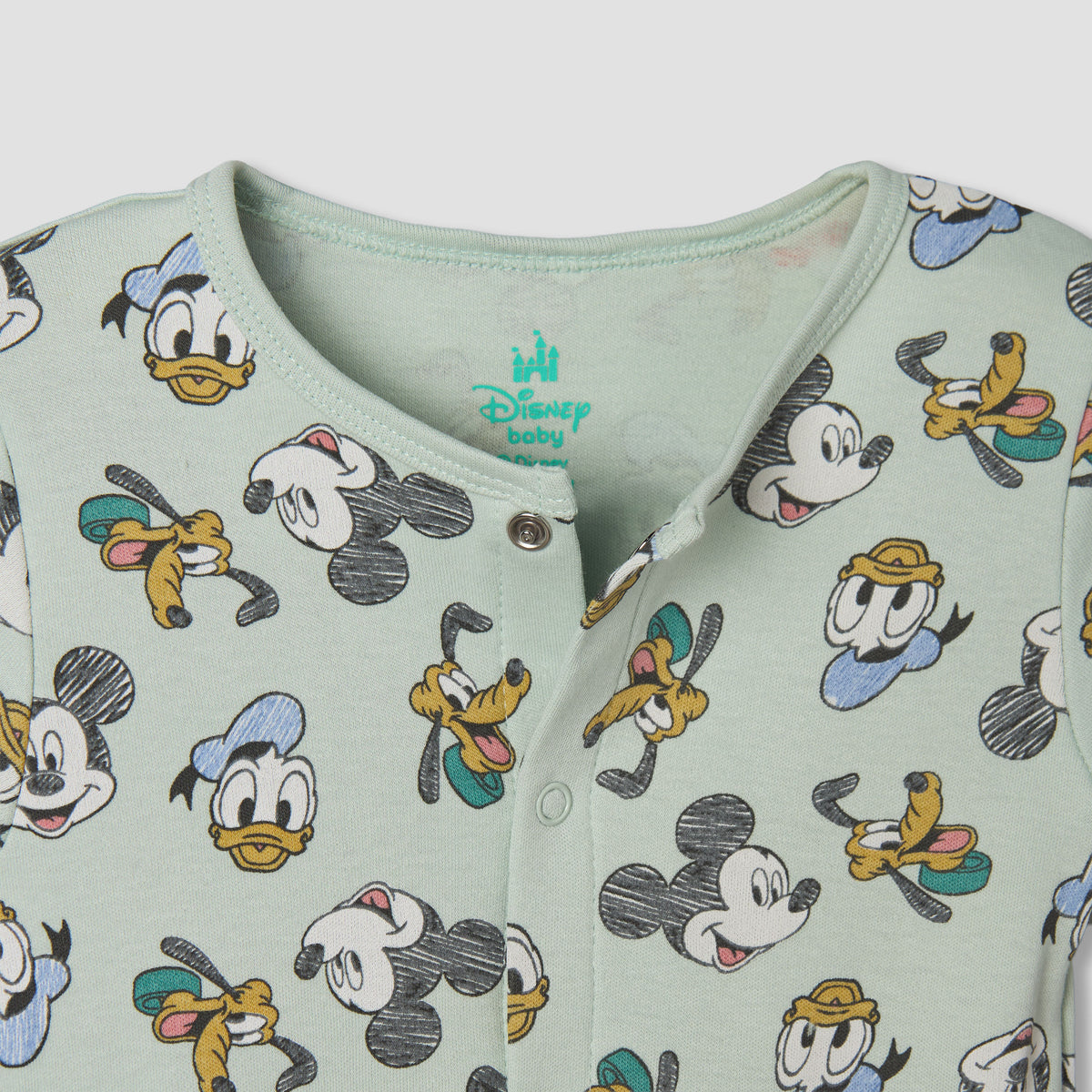 Disney Round Neck Short Sleeves Romper with Mickey Mouse and Friends Print