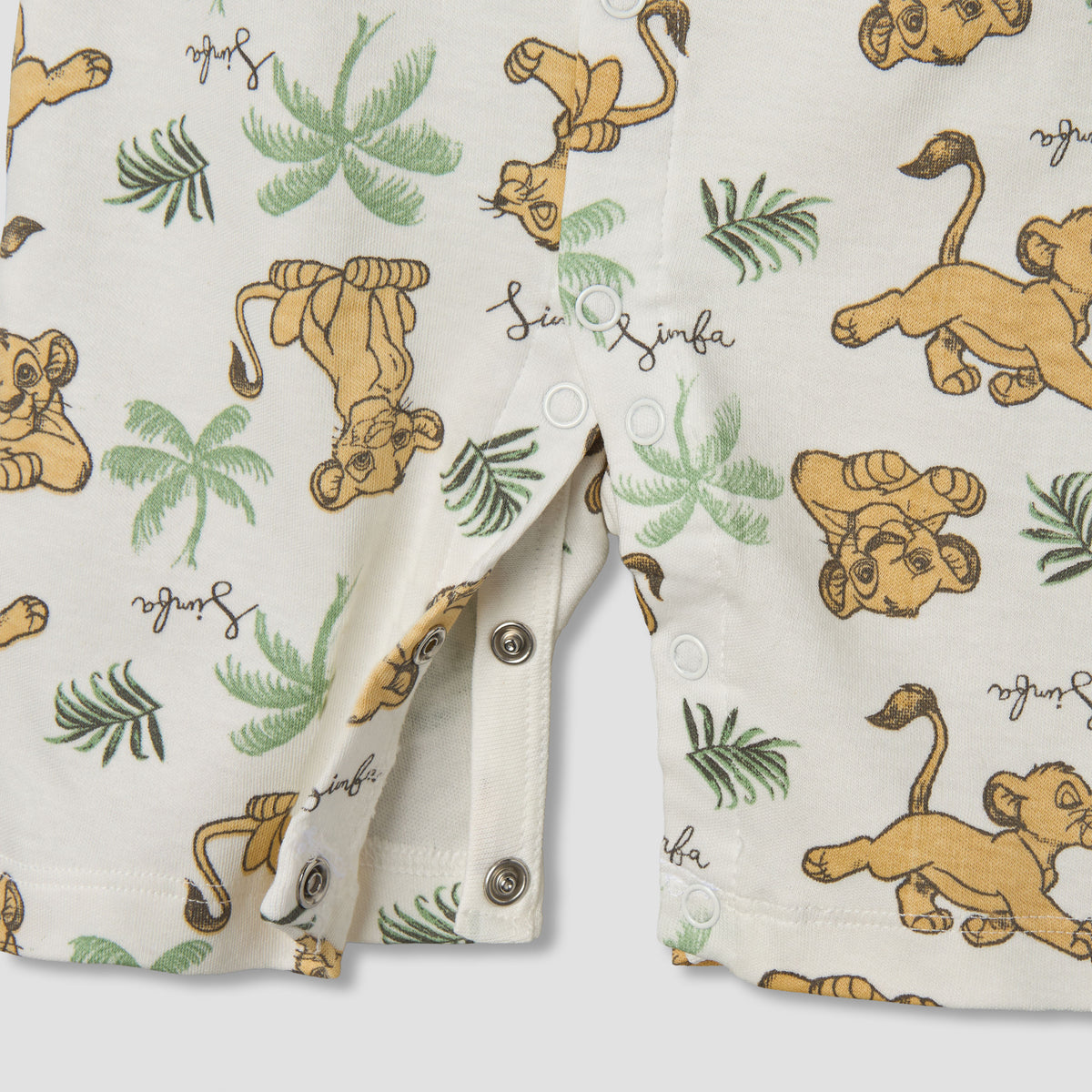 Disney Round Neck Short Sleeves Romper with Simba Print