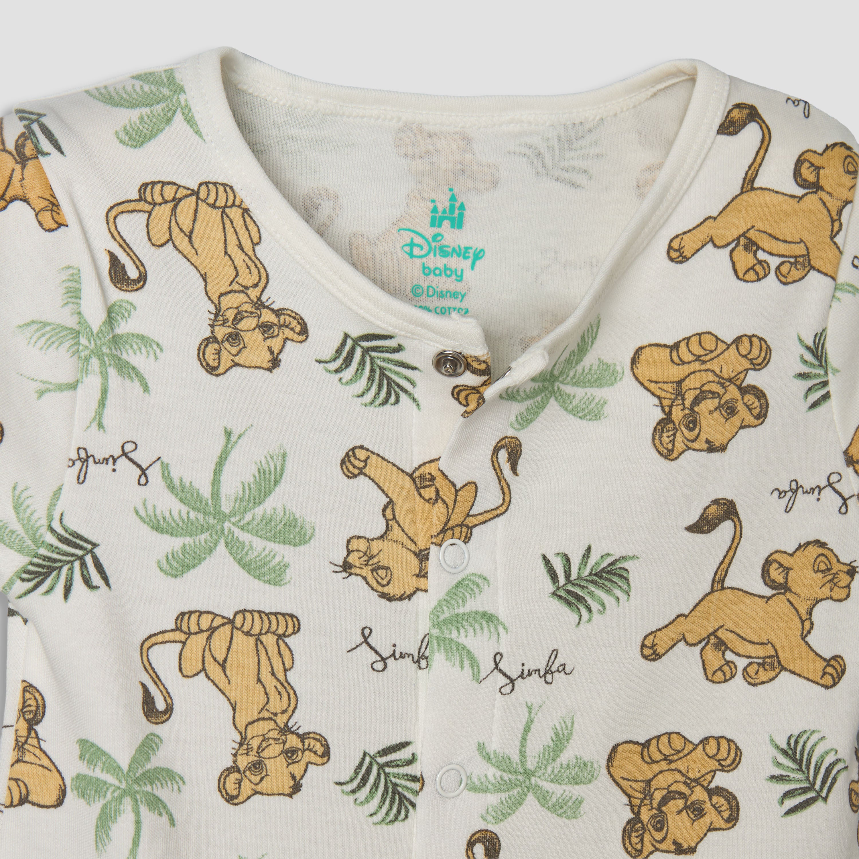 Disney Round Neck Short Sleeves Romper with Simba Print