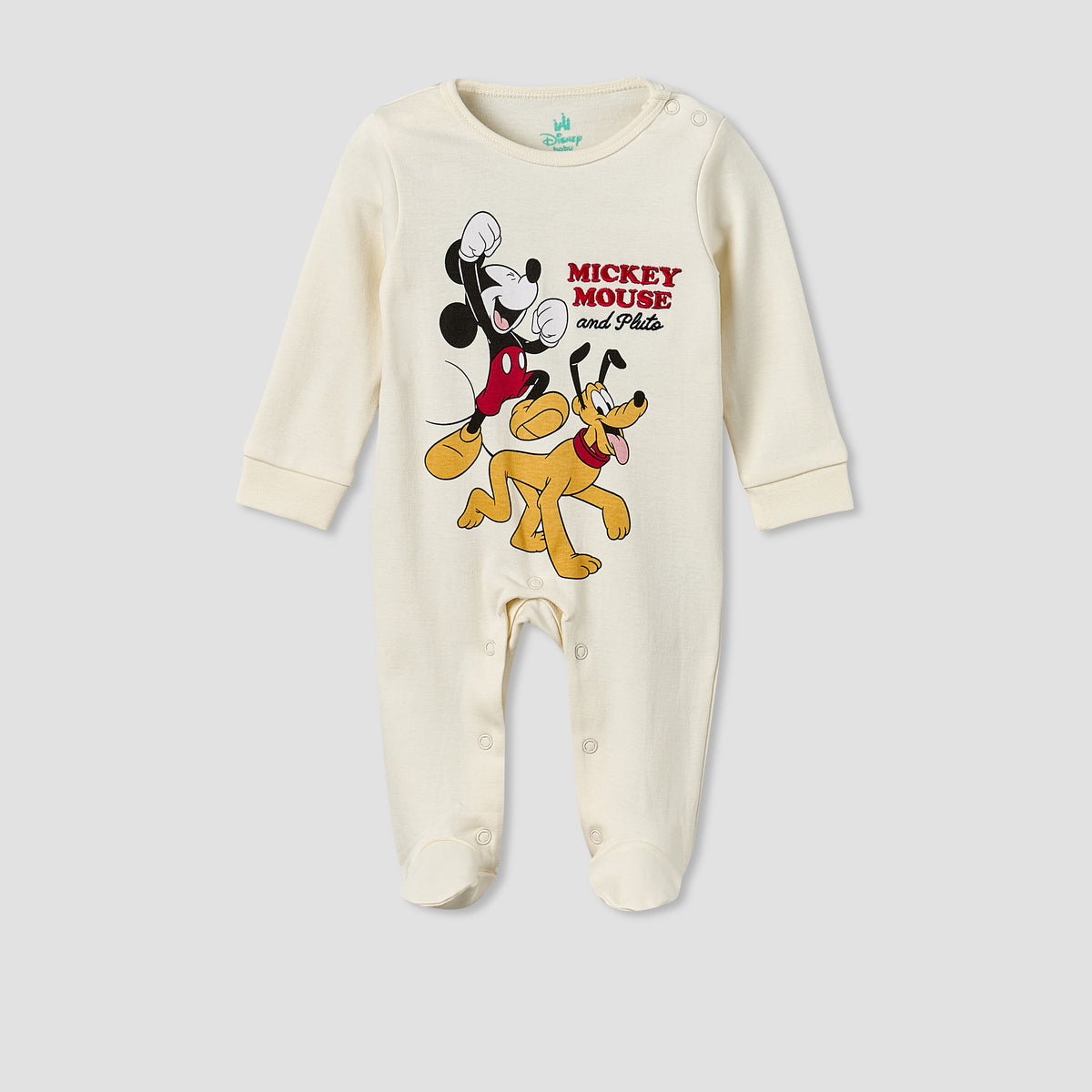 Disney Cotton Crew Neck Long Sleeves Sleepsuit with Mickey Mouse Print