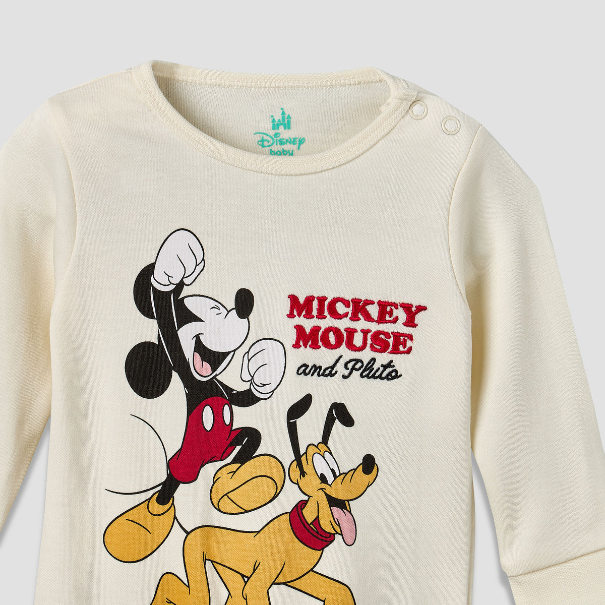 Disney Cotton Crew Neck Long Sleeves Sleepsuit with Mickey Mouse Print