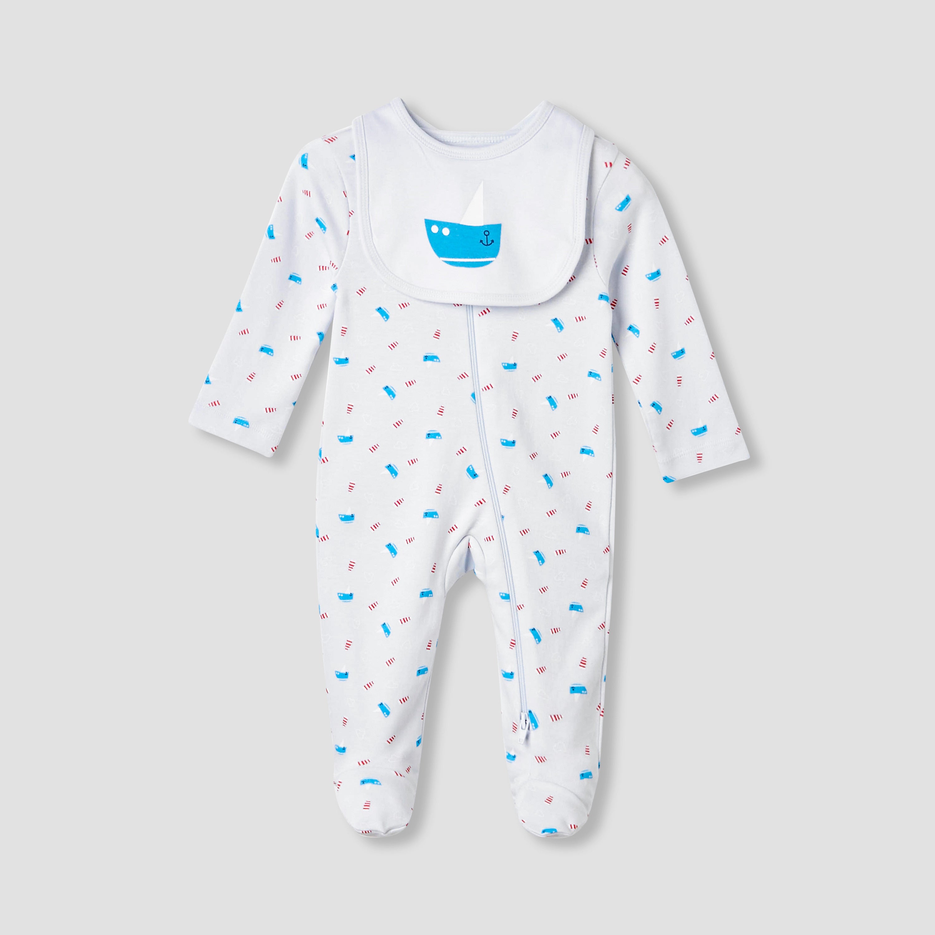 Juniors Round Neck Sleepsuit with Bib - Cotton - Long Sleeves