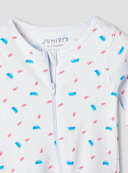 Juniors Round Neck Sleepsuit with Bib - Cotton - Long Sleeves-baby-boys-clothing-nightwear-sleepsuits-image-5