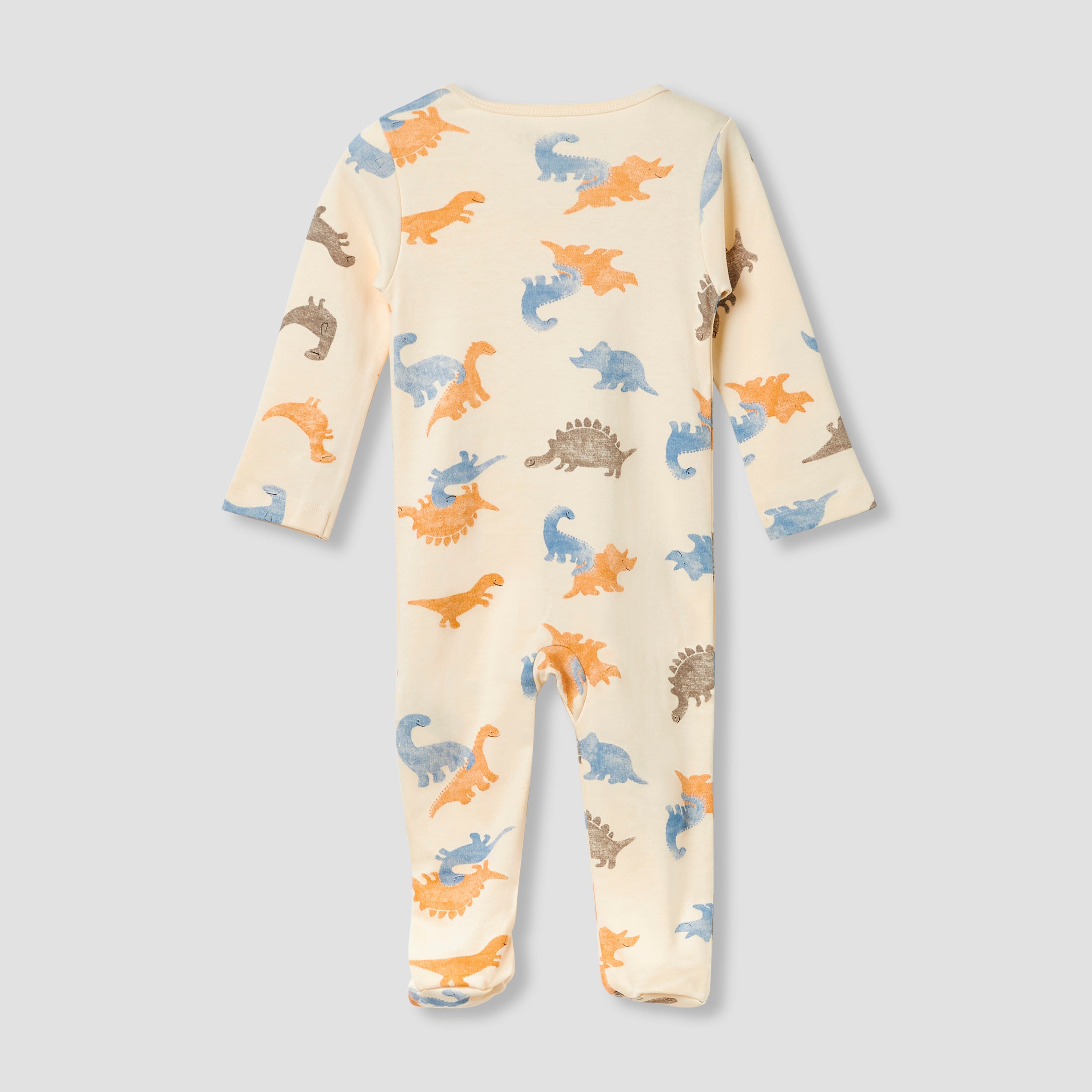Juniors Round Neck Footed Sleepsuit with Dinosaur Print - Cotton - Long Sleeves