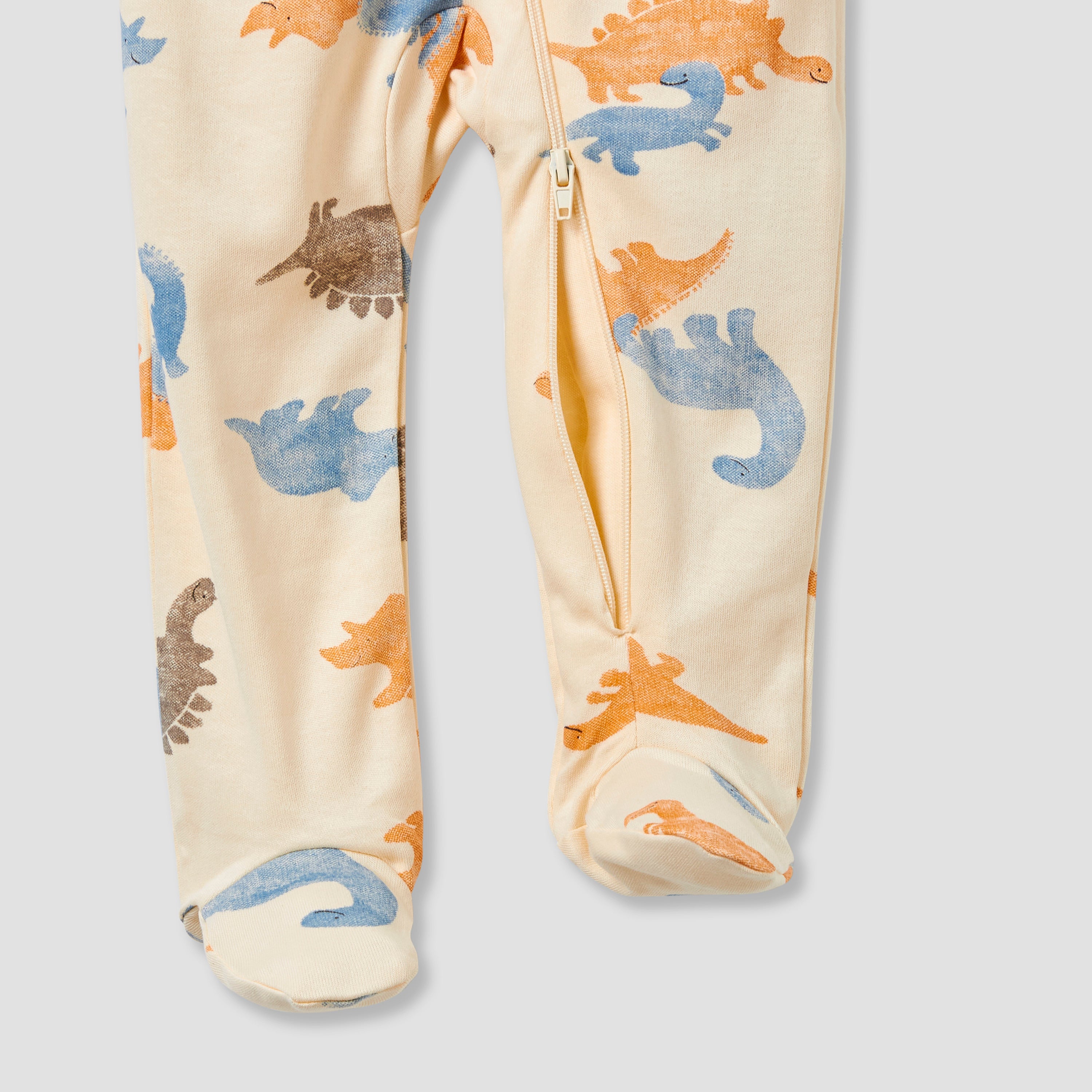 Juniors Round Neck Footed Sleepsuit with Dinosaur Print - Cotton - Long Sleeves