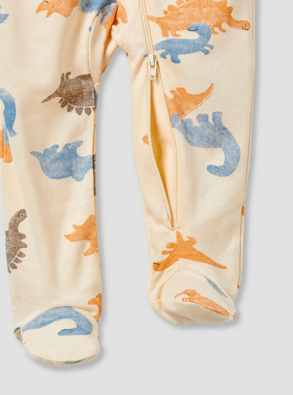 Juniors Round Neck Footed Sleepsuit with Dinosaur Print - Cotton - Long Sleeves-baby-boys-clothing-nightwear-sleepsuits-image-5